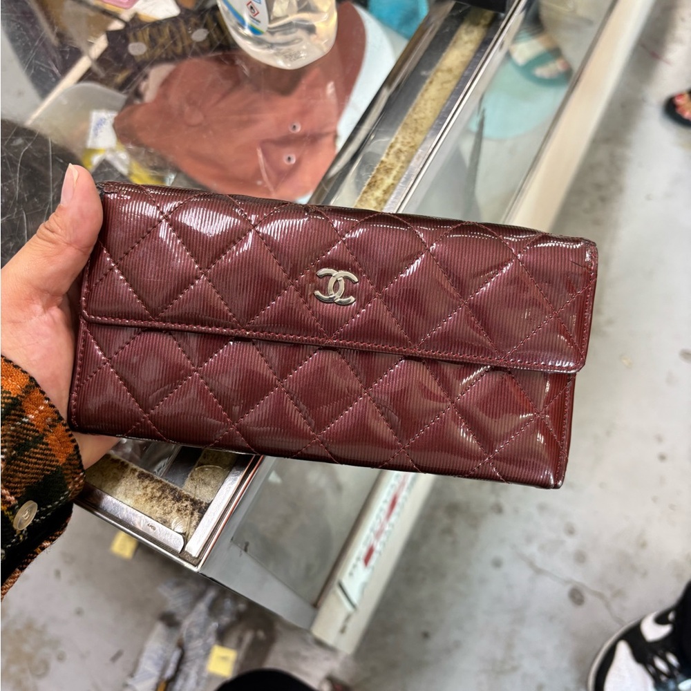 CHANEL Deep Red Quilted Wallet